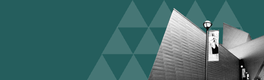 A modern angular building, a street lamp and a banner, representing the Social Infrastructure sector.